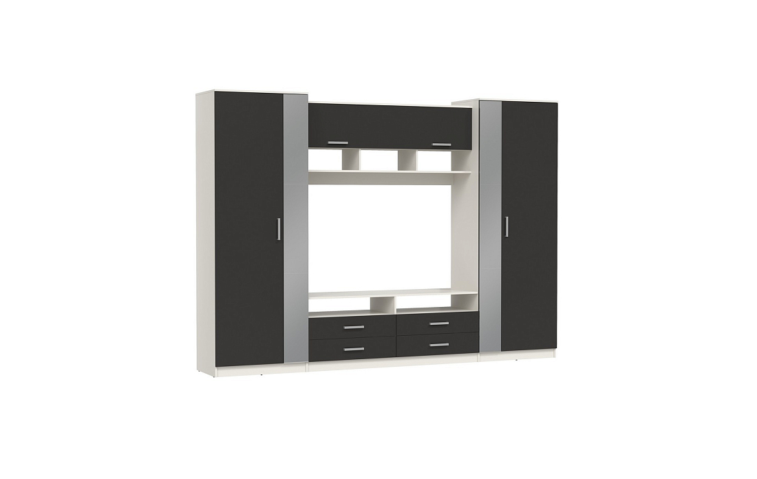 Шкаф многоцелевого назначения 91.01 Вена с зеркалом белый/диамант серый/ДВПО белый